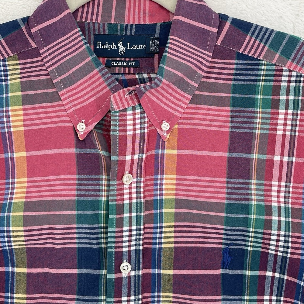 Polo Ralph Lauren Shirt Men XL Madras Plaid Blake Button Down Short Sleeve Logo